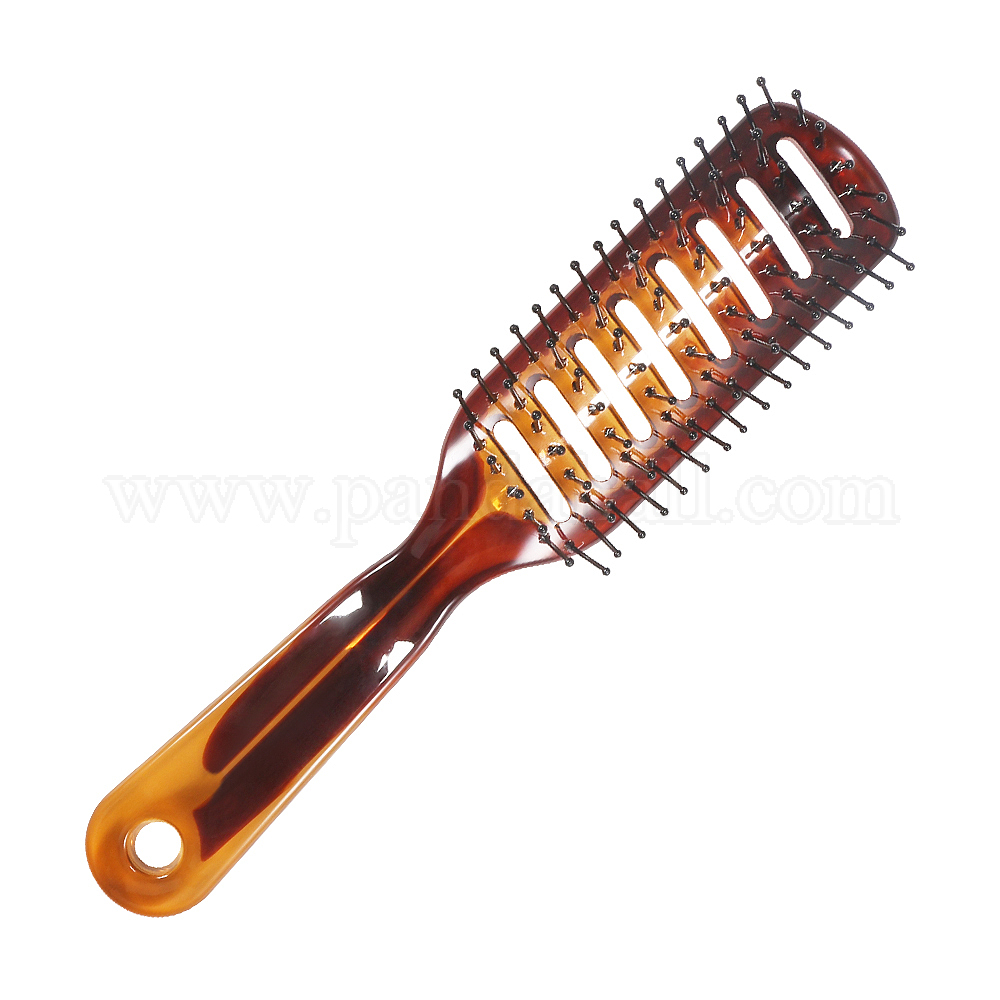 Environment Plastic Rib Combs, with Nylon Needle, Massage Hair Brushes, CoconutBrown, 21.5x4x3cm