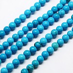 Brins de perles de magnésite naturelle, teinte, ronde, Dodger bleu, 8mm, Trou: 1mm, Environ 50 pcs/chapelet, 15.74 pouce