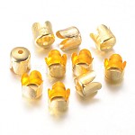 Cappucci di perline di ferro, fiore, 4 -petal, colore oro, circa6.5 mm di diametro, 7 mm di spessore, Foro: 1 mm