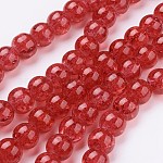 Fili di perline di vetro crepla, tondo, rosso, 10mm, Foro: 1.3~1.6 mm, circa 80pcs/filo, 31.4 pollice