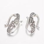 Gancho de la aleación del estilo tibetano y broches s de gancho, plata antigua, 23x14x4mm