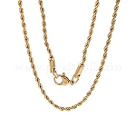 Hombres de moda 304 acero inoxidable collares de cadena de cuerda, con broches de langosta, dorado, 17.7 pulgada (45 cm), 2mm