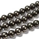 Fili di perline di pirite naturale, tondo, 10mm, Foro: 1 mm, circa 40pcs/filo, 15.74 pollice