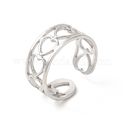 304 Stainless Steel Hollow Out Heart Open Cuff Ring for Women RJEW-E063-19P