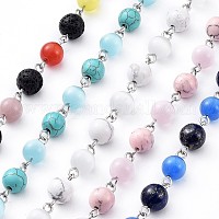 Handmade Gemstone Chips Beads Chains for Necklaces Bracelets Making, with  Silver Color Plated Iron Eye Pin, Unwelded, Mixed Stone, 39.3 inch, Beads:  5~9mm