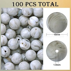 100 pièces perles de silicone perles rondes en caoutchouc 15mm perles d'espacement en vrac pour fournitures de bricolage bijoux fabrication de porte-clés, gainsboro, 15mm