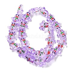 Hebras de cuentas de vidrio transparente navideñas, con esmalte, hombre de pan de jengibre, lila, 14.5~15x14x7mm, agujero: 1 mm, aproximamente 26 pcs / cadena, 14.17'' (36 cm)