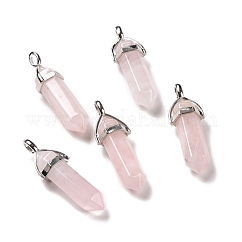 Colgantes puntiagudos de piedras preciosas con doble terminación, con fornituras de metal, bala, color del metal platino, 39~41x10~12x8~10mm, agujero: 4x3 mm