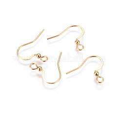 Crochets de boucles d'oreilles français en acier inoxydable 304 avec placage sous vide PVD, Plaqué longue durée, crochets de boucle d'oreille plats, avec boucle horizontale, or, 16x16.5x2.5mm, Trou: 2mm, 22 jauge, pin: 0.6 mm