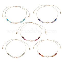 Verstellbare Armbänder aus geflochtenen Perlen mit Chakra-Motiven aus natürlichen Edelsteinen für Damen&nbsp;BJEW-JB11619