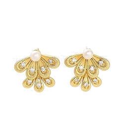 Orecchini a bottone in ottone con micro pavé di zirconi cubici trasparenti&nbsp;KK-D102-04G
