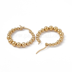 Orecchini a cerchio con perline rotonde in acciaio inossidabile 201 con perni in acciaio inossidabile 304 per donna&nbsp;EJEW-B016-14B-G