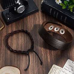 2 Stück 2 Stile verstellbare geflochtene Armbänder aus Rindsleder&nbsp;BJEW-CL0001-15