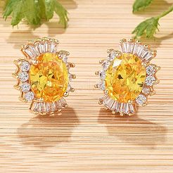 Pendientes de latón ovalado con micro pavé de circonitas cúbicas para mujer&nbsp;EJEW-G428-27G-01