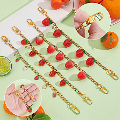 4 stücke 4 arten legierung emaille & harz obst rote erdbeere charme 304 edelstahl tasche dekorative ketten&nbsp;HJEW-PH02272