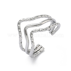 Manchette ouverte triple vague en acier inoxydable 304 pour femmes&nbsp;RJEW-A095-01P