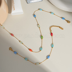 Edelstahl-Glas-Rechteck-Gliederketten-Armbänder und Halsketten-Sets für Damen&nbsp;HD8734-1
