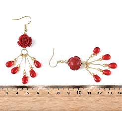 Boucles d'oreilles pendantes en corail synthétique et verre pour femmes&nbsp;EJEW-JE07412