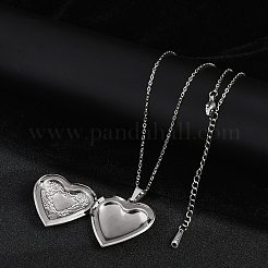 Anlaufgeschützte Medaillon-Anhängerkette aus 304 Edelstahl mit Herzmotiv für Damen&nbsp;NJEW-M050-04F-P