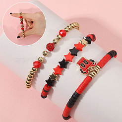 9 pièces 9 styles faits à la main en argile polymère heishi perles bracelets extensibles&nbsp;BJEW-WH0012-101A
