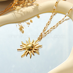 Colliers pendentif soleil en acier inoxydable 304 avec perle d'imitation ABS&nbsp;NJEW-Z107-01G