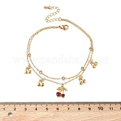 Fußkettchen aus Edelstahl 304 mit klarem Zirkonia-Pavé und Emaille-Anhänger&nbsp;AJEW-K054-01A-G