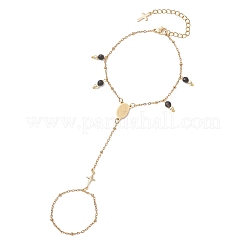 Bracelet en acier inoxydable 304 avec maillons en agate noire naturelle pour femme&nbsp;BJEW-JB13004-02