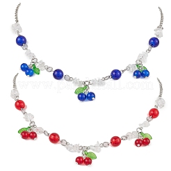 2 collier à bavette en verre craquelé et cristal de quartz naturel pour femme&nbsp;NJEW-JN05203