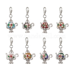 8 pièce de décoration pendentif en alliage de théière 8 couleurs et perles en émail de laiton&nbsp;HJEW-JM03911