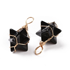 Colgantes envueltos en alambre de cobre de obsidiana natural&nbsp;G-B041-02G-16