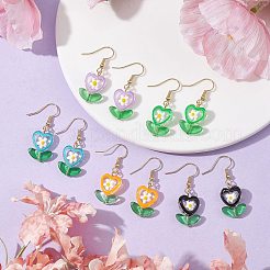 Orecchini pendenti con fiori in vetro e foglie in muratura&nbsp;EJEW-JE05524