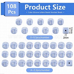 108 pz cubo bianco perline di silicone lettera numero dadi quadrati alfabeto perline con 2mm foro distanziatore lettera allentata perline per collana braccialetto creazione di gioielli&nbsp;JX438C