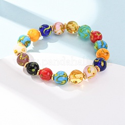Handgefertigte Stretch-Armbänder aus Bunte Malerei-Perlen für Damen&nbsp;BJEW-B164-01