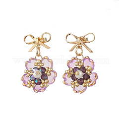 Boucles d'oreilles pendantes en perles de verre faites à la main avec des fleurs&nbsp;EJEW-MZ00471-01
