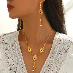 Ohrringe und Halsketten-Sets mit bunten Zirkonia-Quasten in Tropfenform aus Messing im Mikropavé-Stil für Damen&nbsp;JU2264