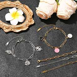 10 bracelet à chaîne trombone en acier inoxydable 304&nbsp;BJEW-YW00013-01