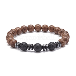 Bracelet extensible en pierre de lave naturelle et perles de bois&nbsp;BJEW-JB08536