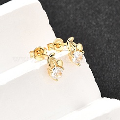 Orecchini a bottone con micro pavè di fiori in ottone e zirconi trasparenti&nbsp;EJEW-A135-12G