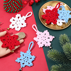 12 pendentif décoratif en forme de flocon de neige en coton de 4 couleurs&nbsp;HJEW-GF0001-70