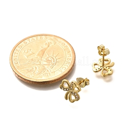 Pendientes con forma de trébol de latón con micropavé de circonitas cúbicas transparentes&nbsp;EJEW-C126-02G