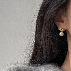 Orecchini pendenti in acciaio inossidabile 304 e perle sintetiche in vetro per donna&nbsp;FS-WG0AE83-01