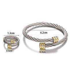 Set di bracciali e anelli con polsino intrecciati in filo di acciaio inossidabile&nbsp;FS-WG3AC7D-01