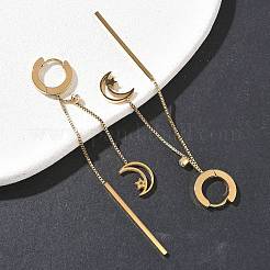 Boucles d'oreilles créoles en acier inoxydable 304 avec strass en cristal et pampilles en forme de lune et d'étoile&nbsp;EJEW-G453-03G