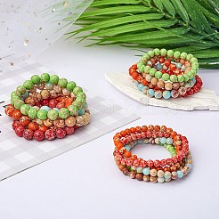 Ensemble de bracelets extensibles en perles rondes en jaspe impérial synthétique 3 pièces 3 tailles&nbsp;BJEW-SW00064-28