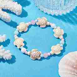 Braccialetti elasticizzati con perline di giada naturale della Malesia tinta e turchese sintetico&nbsp;BJEW-JB09949-01