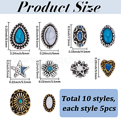 50 pz 10 stili lega smalto e cabochon turchese sintetico&nbsp;MRMJ-SP0001-36