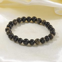 Natürliche golden glänzende Obsidian Perlen Stretch Armbänder&nbsp;BJEW-K212-B-020