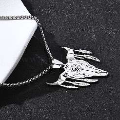 Colliers à chaîne en acier inoxydable 201 de style punk avec pendentif tête de bétail découpé au laser pour femmes et hommes&nbsp;NJEW-E156-04P