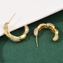 Messing-Ohrstecker mit Mikropavé und klaren Zirkonia-Steinen&nbsp;EJEW-L275-16G-02