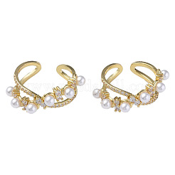 Bague de manchette ouverte à l'infini en zircon cubique avec perle d'imitation&nbsp;RJEW-N035-132